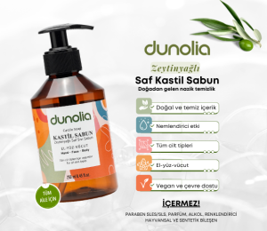 Dunolia Zeytinyağlı Kastil Sıvı Sabun Hassas Ciltler Egzama Kuruluk Nemlendirici Arındırıcı Vegan El Yüz Vücut 250 ml