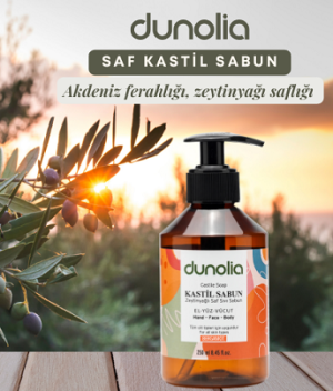 Dunolia Zeytinyağlı Kastil Sıvı Sabun Bergamot Kokulu Hassas Ciltler Egzama Kuruluk Nemlendirici Arındırıcı Vegan El Yüz Vücut 250 ml