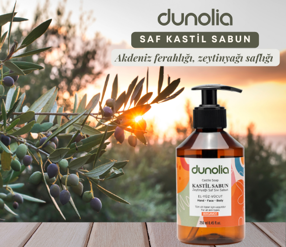 Dunolia Zeytinyağlı Kastil Sıvı Sabun Bergamot Kokulu Hassas Ciltler Egzama Kuruluk Nemlendirici Arındırıcı Vegan El Yüz Vücut 250 ml - Görsel 2
