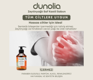 Dunolia Zeytinyağlı Kastil Sıvı Sabun Hassas Ciltler Egzama Kuruluk Nemlendirici Arındırıcı Vegan El Yüz Vücut 250 ml