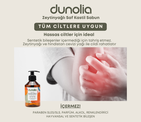 Dunolia Zeytinyağlı Kastil Sıvı Sabun Hassas Ciltler Egzama Kuruluk Nemlendirici Arındırıcı Vegan El Yüz Vücut 250 ml